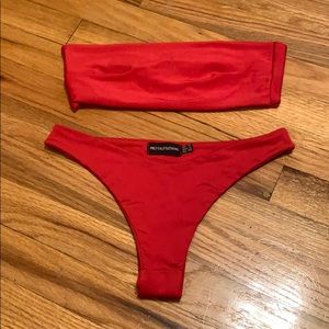 Red bandeau bikini